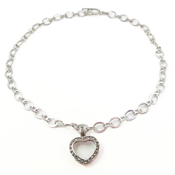 Vintage Womens Sterling Silver Chunky Chain Open Heart Pendant Necklace - Picture 2 of 6